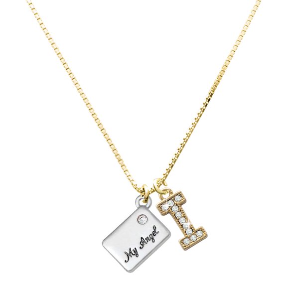 Delight Jewelry Silver-tone My Angel Envelope Charm and Goldtone Crystal Initial I Charm Necklace, 17.5"+2"