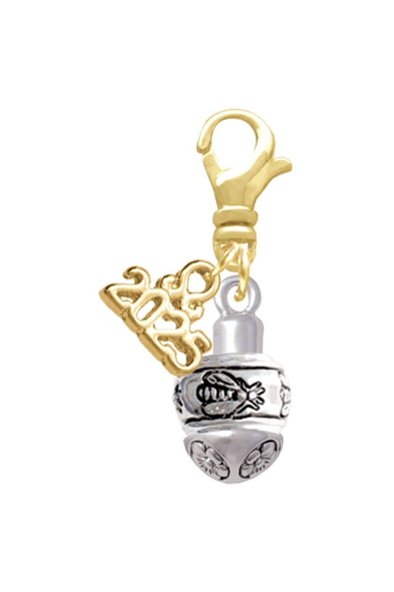 Silver-tone Napoleon's Bee Spinner - Gold-tone Clip on Charm with Mini Year 2025