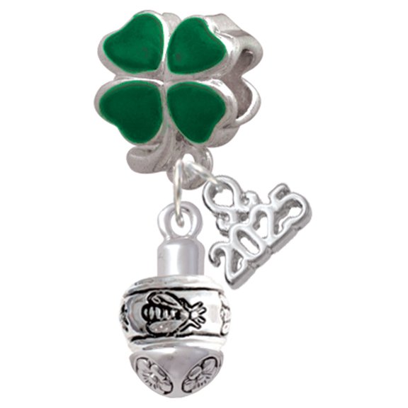 Delight Jewelry Silver-tone Napoleon's Bee Spinner - Good Luck Green Four Leaf Clover Charm Bead Dangle with Mini 2025