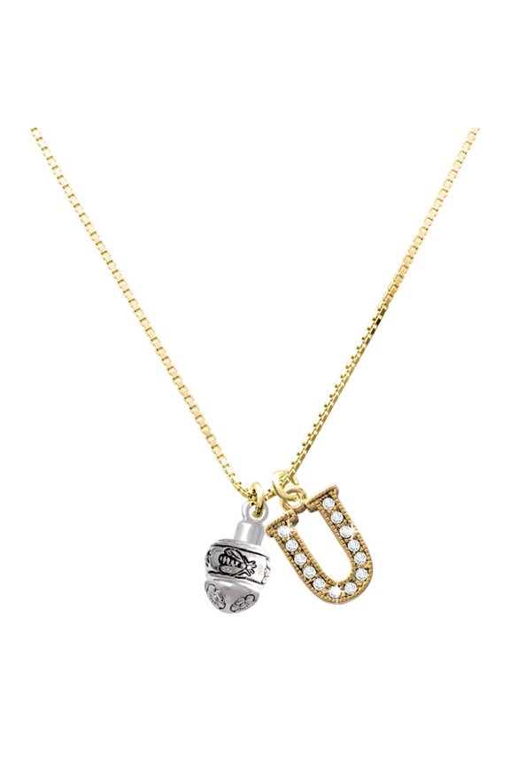 Silver-tone Napoleon's Bee Spinner - Large Goldtone Crystal Initial - U - Charm Necklace, 17.5"+2"