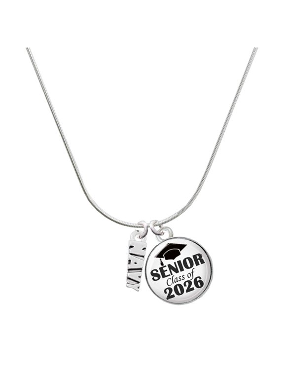 Silver-tone Navy - Silvertone Senior Class of 2026 Dome Necklace, 18"