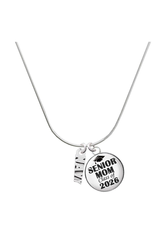 Silver-tone Navy - Silvertone Senior Mom Class of 2026 Dome Necklace, 18"