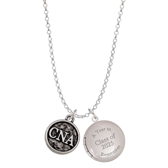 Delight Jewelry Silver-tone Nurse Caduceus Seal - CNA - Class of 2025 Year to Remember Locket Charm Necklace, 19+2" Extender
