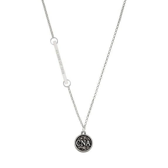 Delight Jewelry Silver-tone Nurse Caduceus Seal - CNA - Silvertone Class of 2026 Delicate Bar Necklace, 18.75"