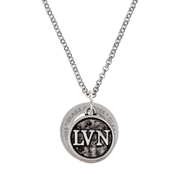 Delight Jewelry Silver-tone Nurse Caduceus Seal - LVN - Class of 2026 Affirmation Ring Necklace, 23"