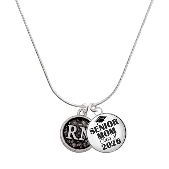 Delight Jewelry Silver-tone Nurse Caduceus Seal - RN - Silvertone Senior Mom Class of 2026 Dome Necklace, 18"