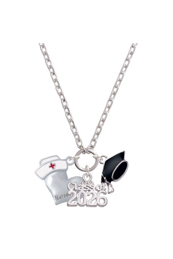 Silver-tone Nurse's Prayer Heart - Healing Hand - Class of 2026 Graduation Zoey Charm Necklace, 28"