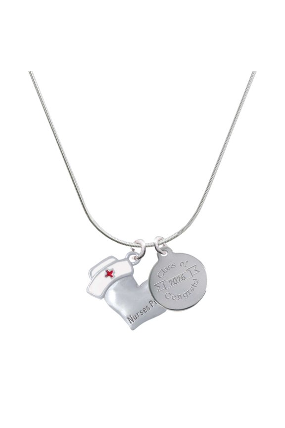 Silver-tone Nurse's Prayer Heart - Healing Hand - Engraved Congrats Class of 2026 Charm Necklace, 18"