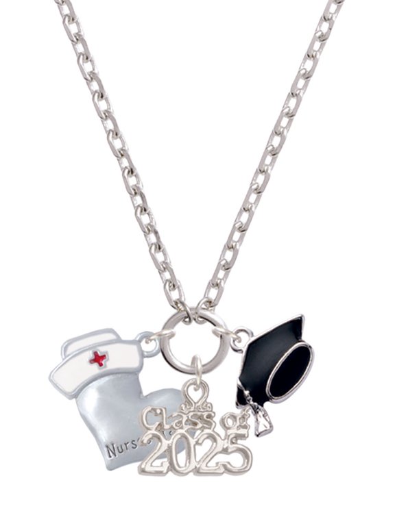 Silver-tone Nurse's Prayer Heart - Healing Hand - Silver-tone Class of 2025 Graduation Zoey Necklace, 28"