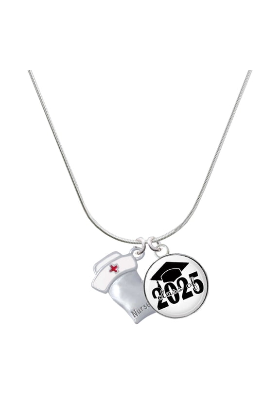 Silver-tone Nurse's Prayer Heart - Lord Guide - Script Class of 2025 Dome Charm Necklace, 18"