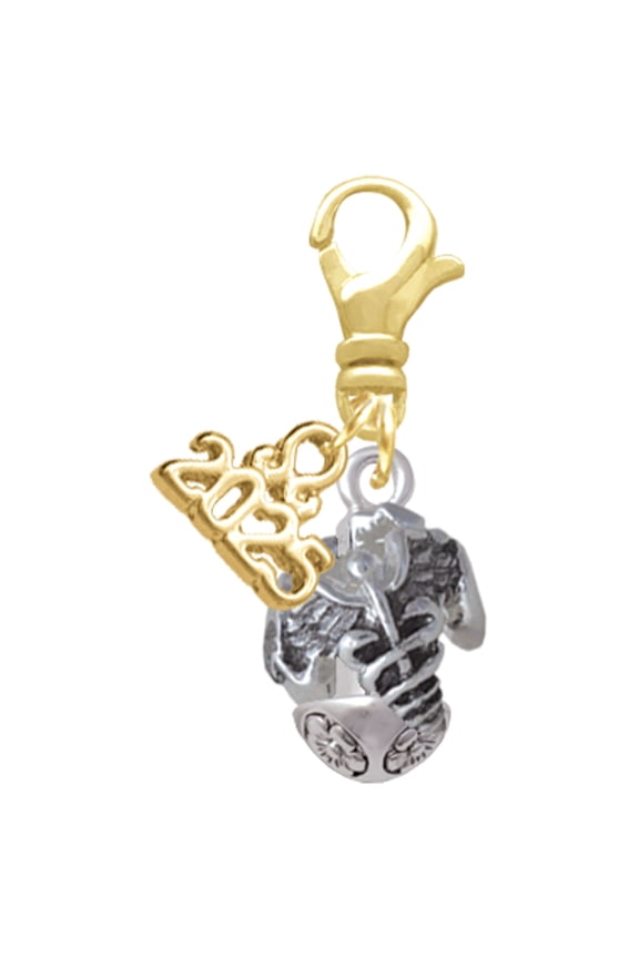 Silver-tone Nursing Medley - Nurse Hat, Chart, Caduceus Spinner - Gold-tone Clip on Charm with Mini Year 2025