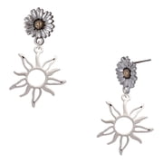 Delight Jewelry Silver-tone Open Design Sun - Two-tone Daisy Flower Post Earrings