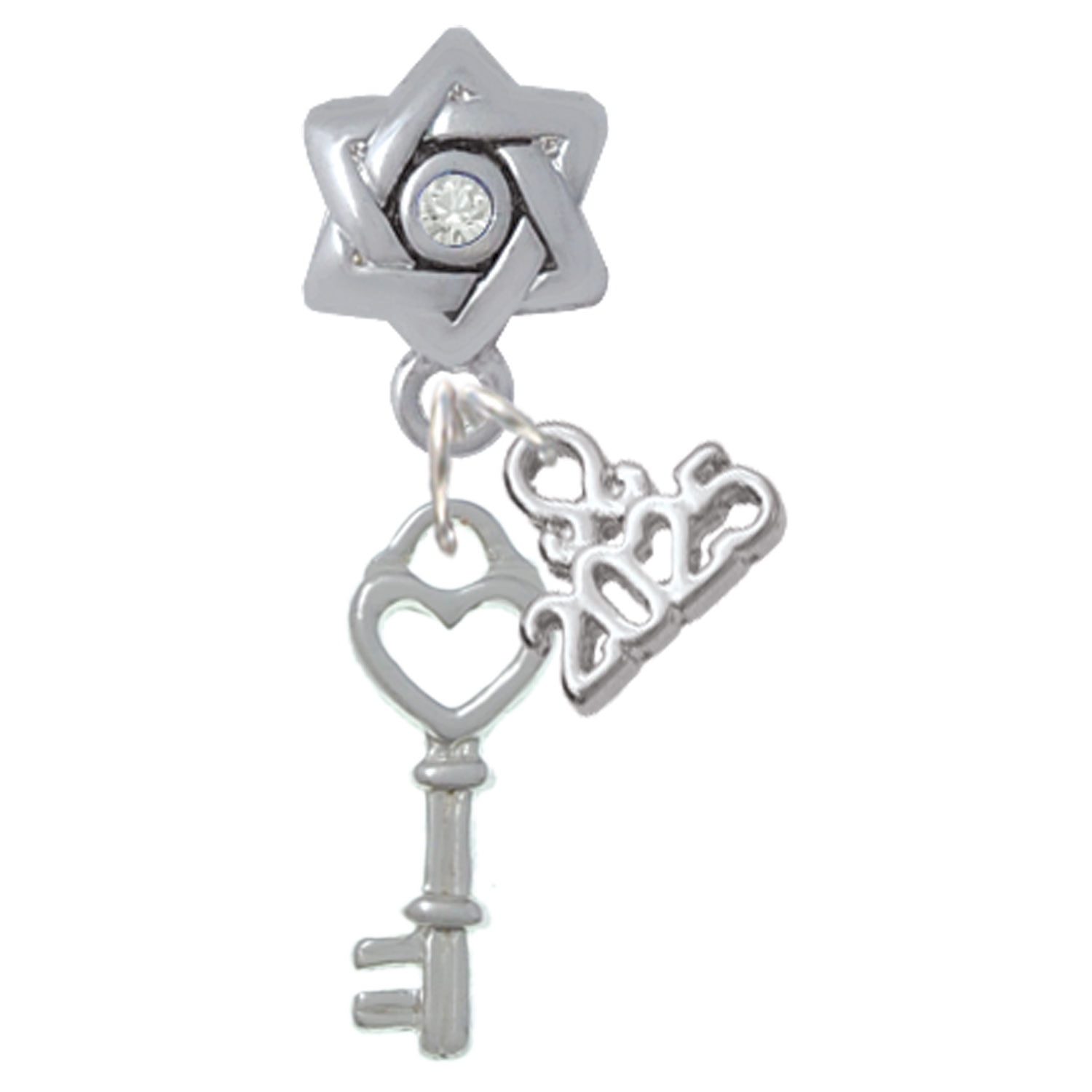 Delight Jewelry Silver-tone Open Heart Key - Silver-tone Clear Star of ...