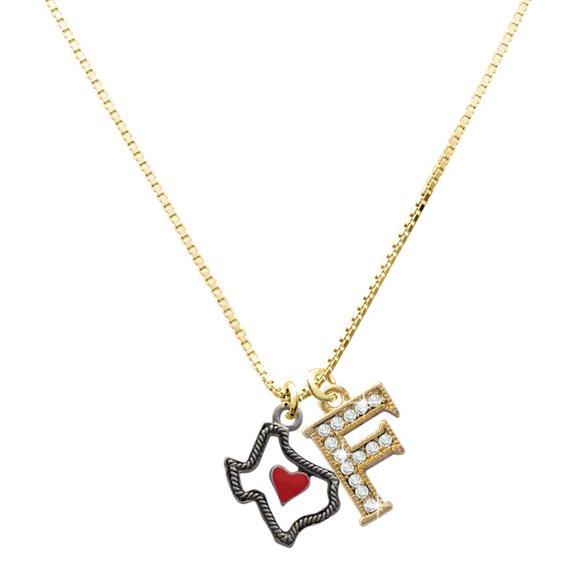 Delight Jewelry Silver-tone Open Rope Texas with Red Heart Charm and Goldtone Crystal Initial F Charm Necklace, 17.5"+2"