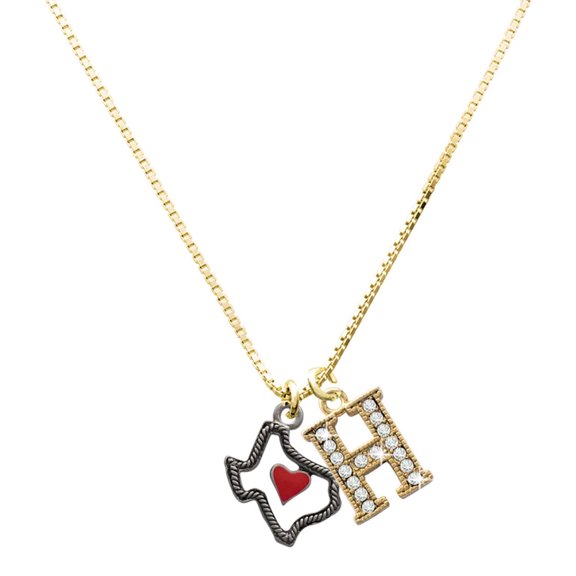 Delight Jewelry Silver-tone Open Rope Texas with Red Heart and a Large Goldtone Crystal Initial H Charm Necklace, 17.5"+2"