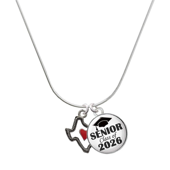 Delight Jewelry Silver-tone Open Rope Texas with Red Heart - Silvertone Senior Class of 2026 Dome Necklace, 18"