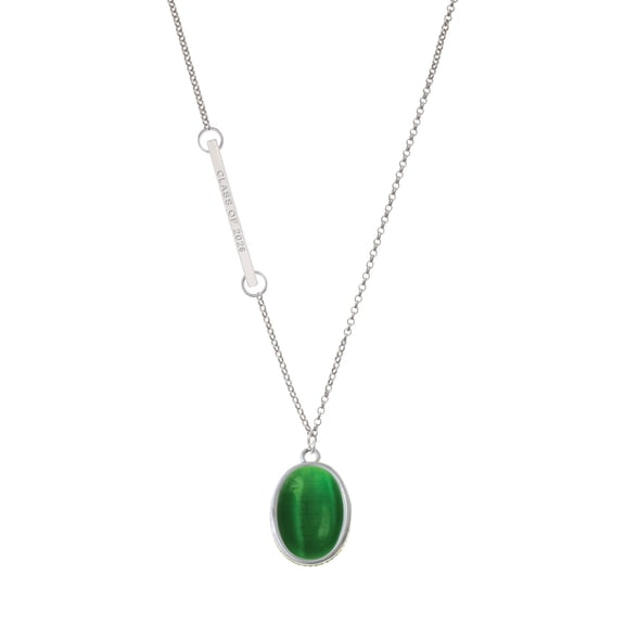 Delight Jewelry Silver-tone Oval - Imitation Cat's Eye - Green - Silvertone Class of 2026 Delicate Bar Necklace, 18.75"
