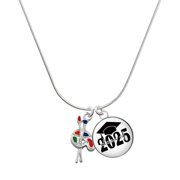 Delight Jewelry Silver-tone Paint Palette - Script Class of 2025 Dome Charm Necklace, 18"