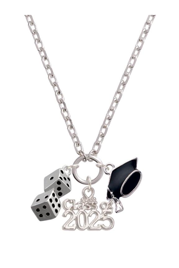 Silver-tone Pair of Dice - Silver-tone Class of 2025 Graduation Zoey Necklace, 28"