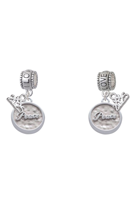 Silver-tone Peace - Round Seal - I Love You/Love You More Charm Beads (Set of 2)