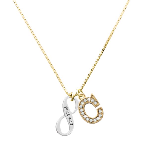 Delight Jewelry Silver-tone Philippians 4:13 Infinity Sign with a Large Goldtone Crystal Initial - C - Charm Necklace, 17.5"+2"