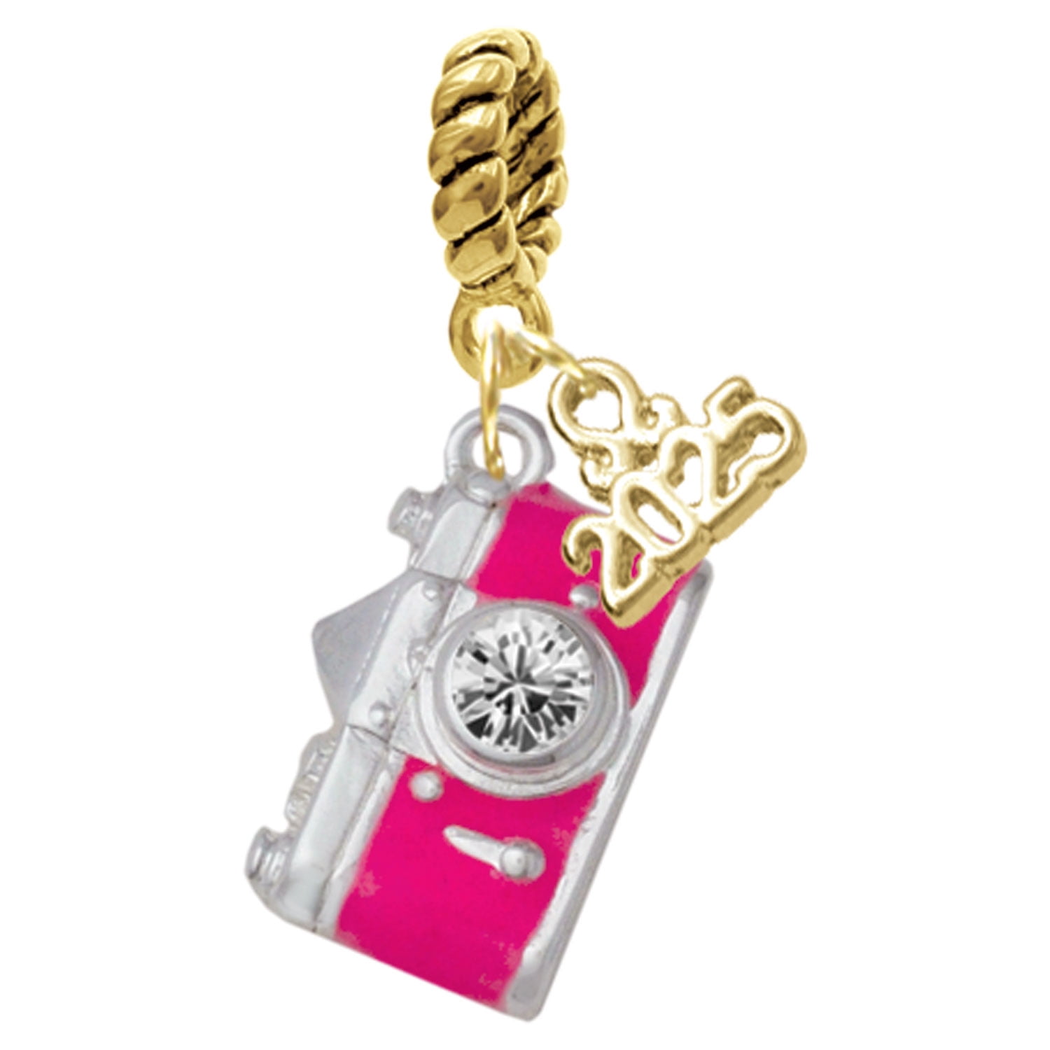Delight Jewelry Silver-tone Pink Camera - Gold-tone Rope Charm Bead ...