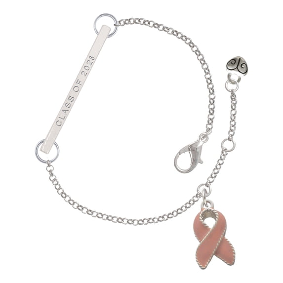 Delight Jewelry Silver-tone Pink Ribbon with Stitching - Silvertone Class of 2026 Delicate Bar Bracelet, 8.5"