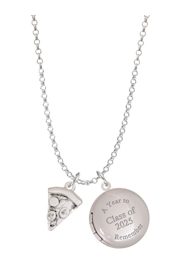 Silver-tone Pizza Slice - Class of 2025 Year to Remember Locket Charm Necklace, 19+2" Extender