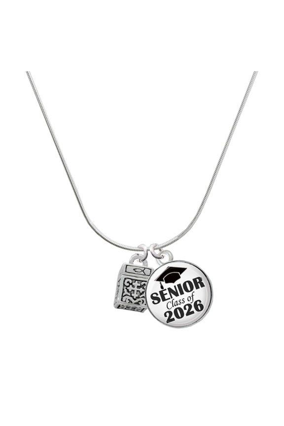 Silver-tone Prayer Box - Silvertone Senior Class of 2026 Dome Necklace, 18"