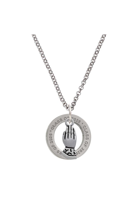 Silver-tone Praying Hands - Class of 2026 Affirmation Ring Necklace, 23"
