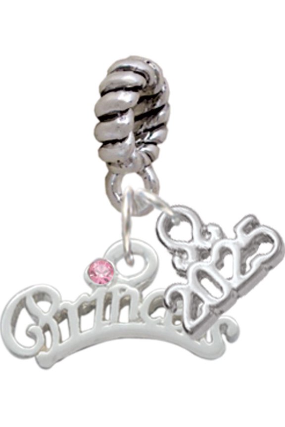 Silver-tone Princess with Pink Crystal - Silver-tone Rope Charm Bead Dangle with Mini 2025