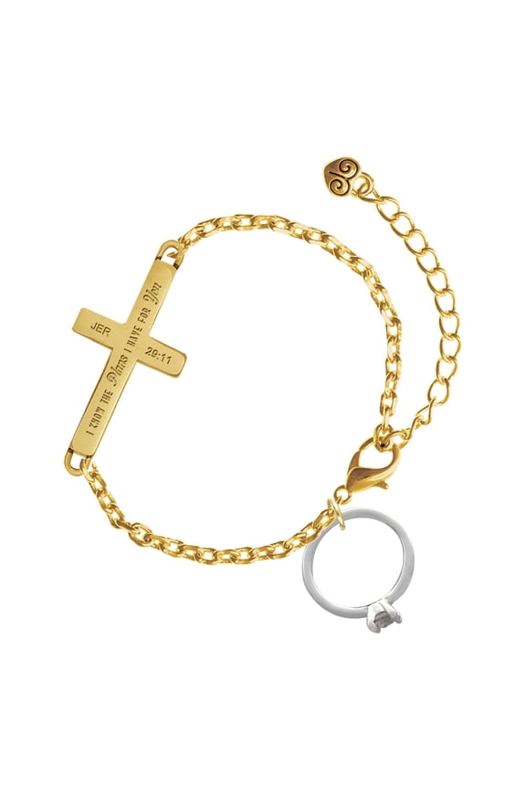 Silver-tone Promise Ring with Crystal - Gold Tone Jeremiah 29:11 I Have Plans for You Engraved Cross Charm Bracelet, 6.5+1.5" Extender