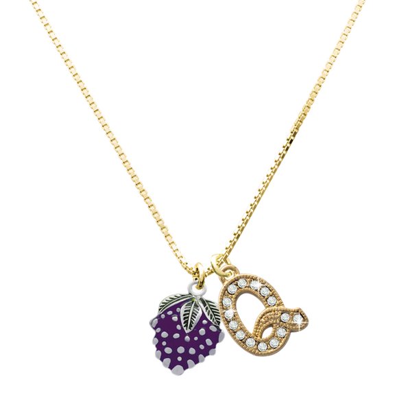 Delight Jewelry Silver-tone Purple Grapes - Large Goldtone Crystal Initial - Q - Charm Necklace, 17.5"+2"