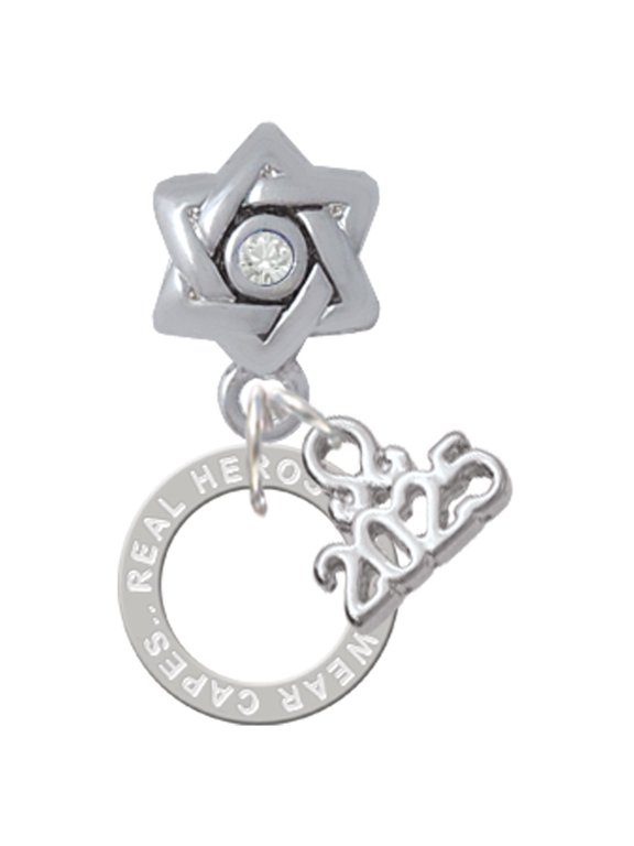 Silver-tone Real Heroes Teach Eternity Ring - Silver-tone Clear Star of David Charm Bead Dangle with Mini 2025