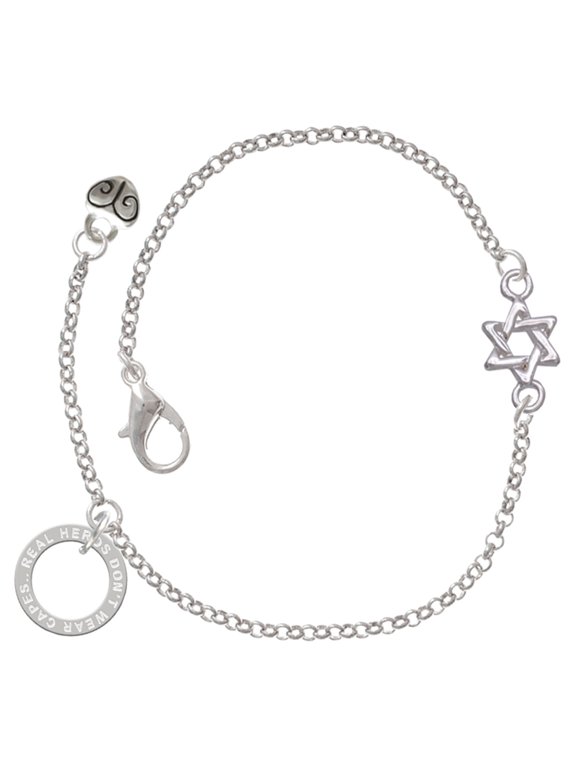 Silver-tone Real Heroes Teach Eternity Ring - Silvertone Star of David Delicate Bracelet, 6.25+1.75" Extender