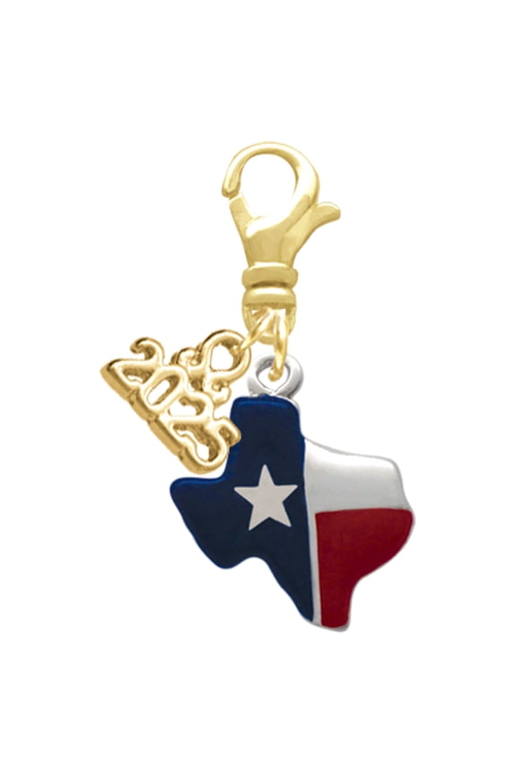 Silver-tone Red and Blue Texas - Gold-tone Clip on Charm with Mini Year 2025
