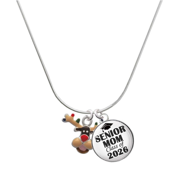 Delight Jewelry Silver-tone Reindeer with Christmas Lights - Silvertone Senior Mom Class of 2026 Dome Necklace, 18"