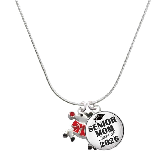 Delight Jewelry Silver-tone Reindeer with Red Crystal - Silvertone Senior Mom Class of 2026 Dome Necklace, 18"