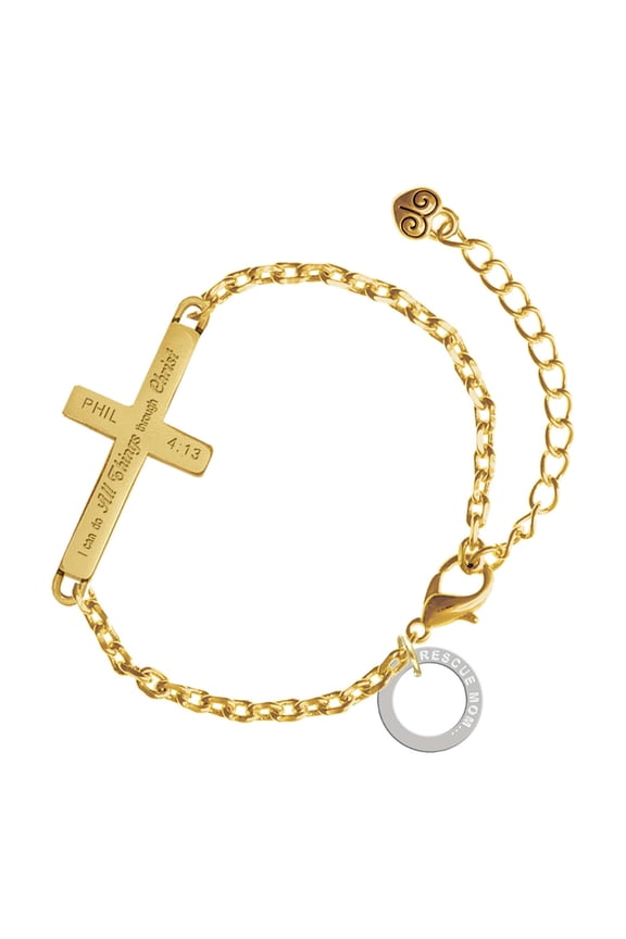 Silver-tone Rescue Mom Infinity Ring - Gold Tone Philipians 4:13 I Do All Things Through Christ Engraved Cross Charm Bracelet, 6.5+1.5" Extender