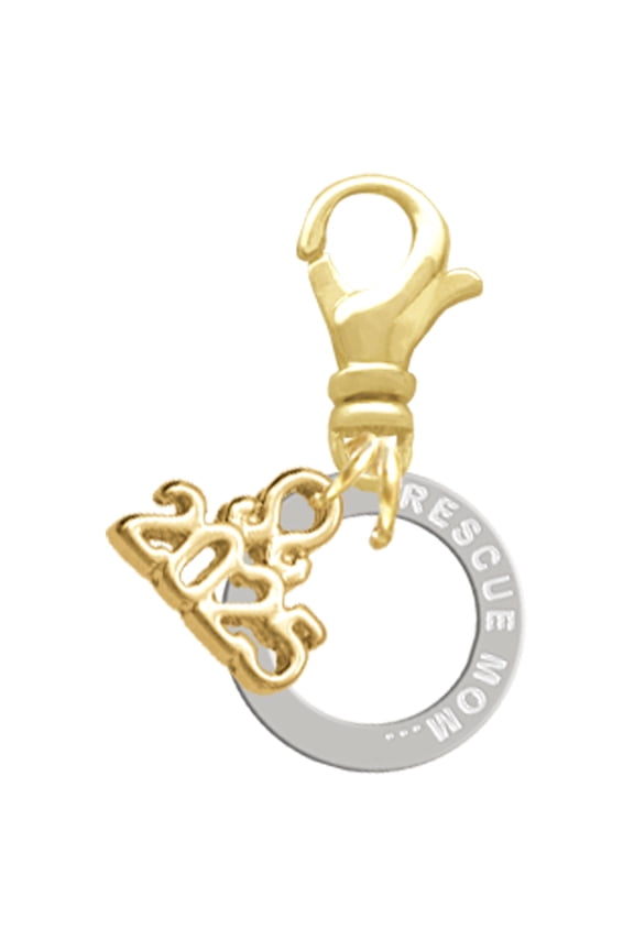 Silver-tone Rescue Mom Infinity Ring - Gold-tone Clip on Charm with Mini Year 2025