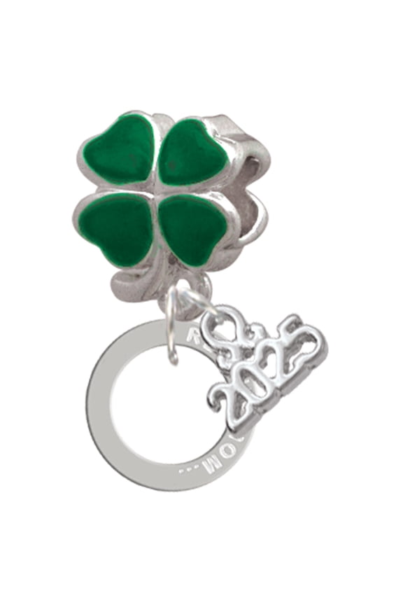 Silver-tone Rescue Mom Infinity Ring - Good Luck Green Four Leaf Clover Charm Bead Dangle with Mini 2025