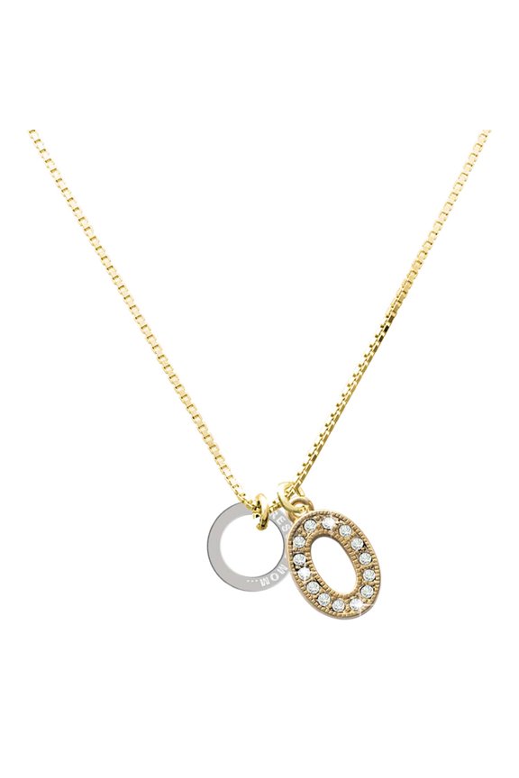 Large Goldtone Crystal Initial Necklace, featuring Silver Tone Rescue Mom Infinity Circle Charm, 17.5"+2", O