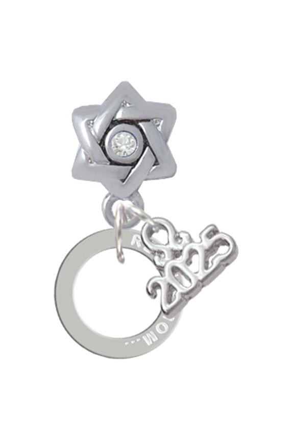 Silver-tone Rescue Mom Infinity Ring - Silver-tone Clear Star of David Charm Bead Dangle with Mini 2025