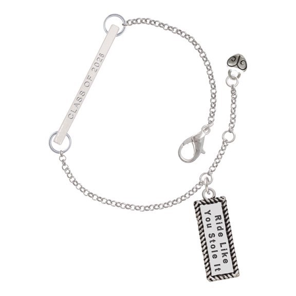 Delight Jewelry Silvertone Class of 2026 Delicate Bar Bracelet, featuring Ride Like You Stole It Charm, 8.5"