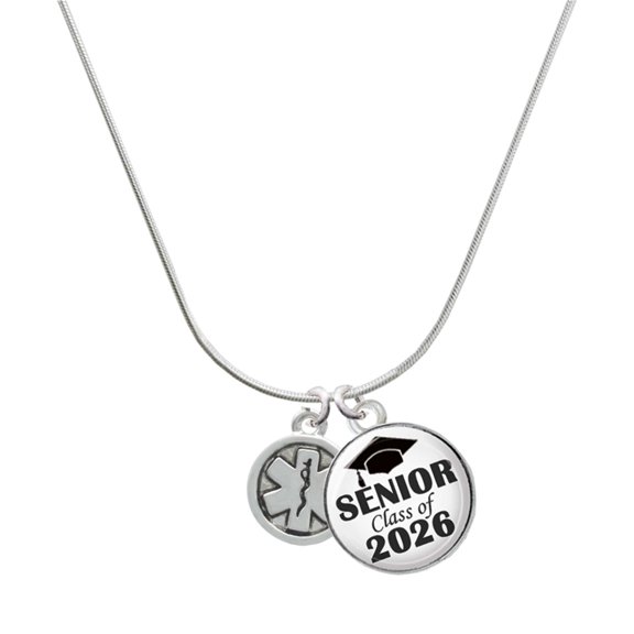 Delight Jewelry Silver-tone Round EMT Star of Life - Silvertone Senior Class of 2026 Dome Necklace, 18"