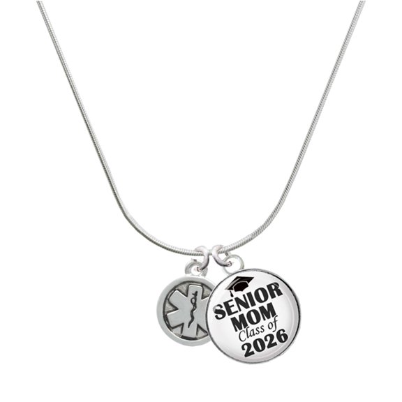 Delight Jewelry Silver-tone Round EMT Star of Life - Silvertone Senior Mom Class of 2026 Dome Necklace, 18"