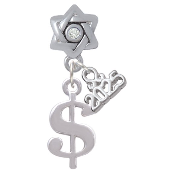 Delight Jewelry Silver-tone Rounded Dollar Sign - Silver-tone Clear Star of David Charm Bead Dangle with Mini 2025