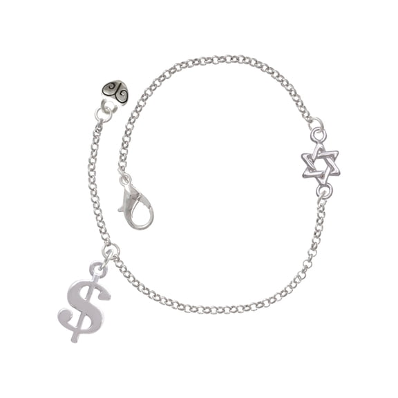 Delight Jewelry Silver-tone Rounded Dollar Sign - Silvertone Star of David Delicate Bracelet, 6.25+1.75" Extender
