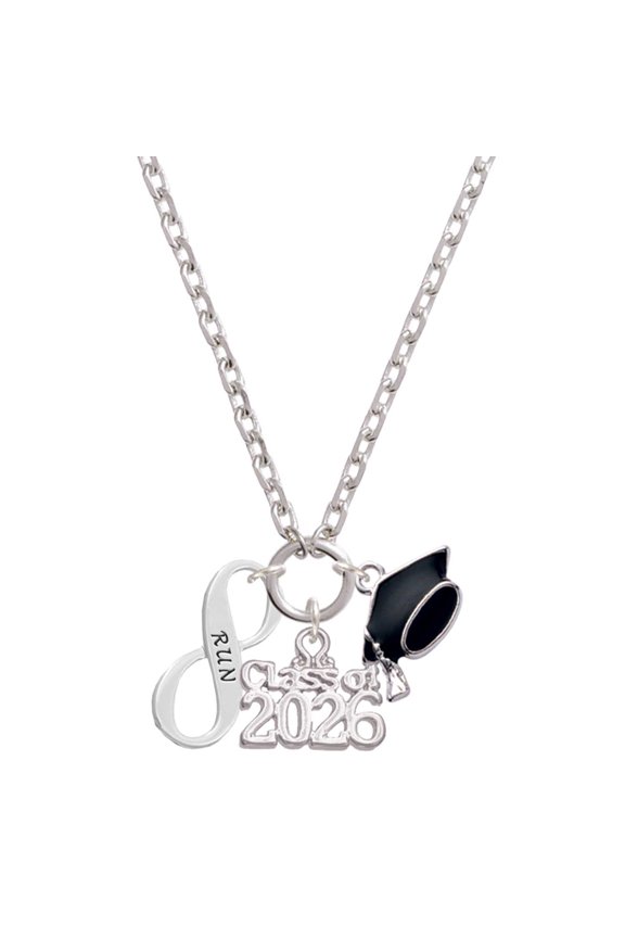 Silver-tone Run Infinity Sign - Class of 2026 Graduation Zoey Charm Necklace, 28"