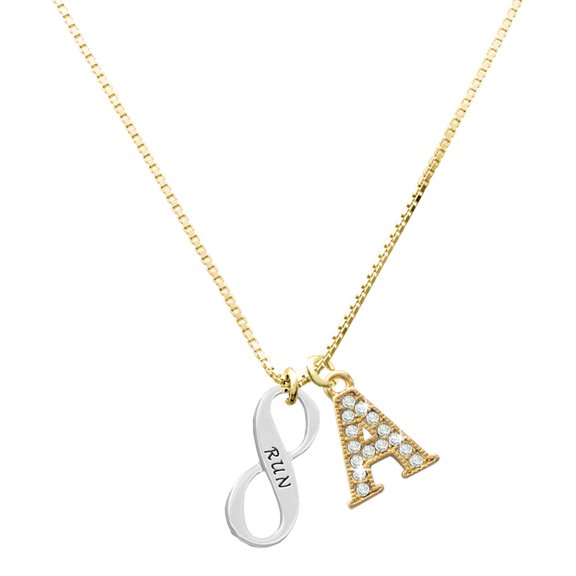 Delight Jewelry Silver-tone Run Infinity Sign - Large Goldtone Crystal Initial - A - Charm Necklace, 17.5"+2"